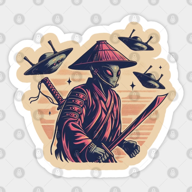 Retro Exterrestrial Japanese Samurai Warrior Sticker by Yesteeyear